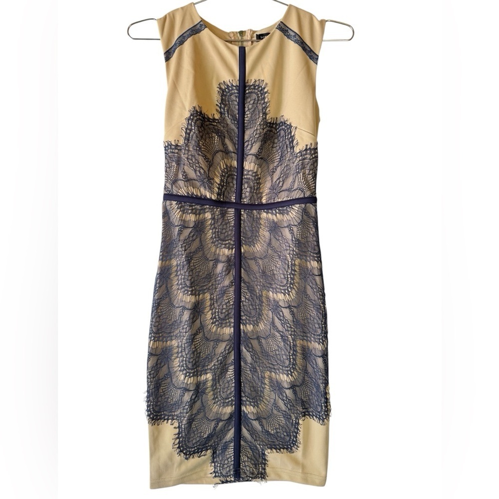 London Dress Company Nude Navy Lace Eyelash Fringe Sleeveless Dress Whimsigoth